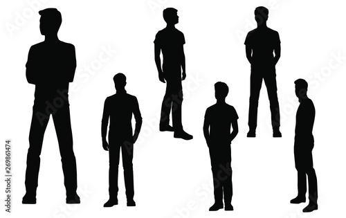 Vector silhouettes of men  standing, business people, group, black color, isolated on white background