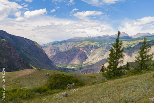 Valley of the river, top view. Altay mountains. Summer sunny day. © Yulia
