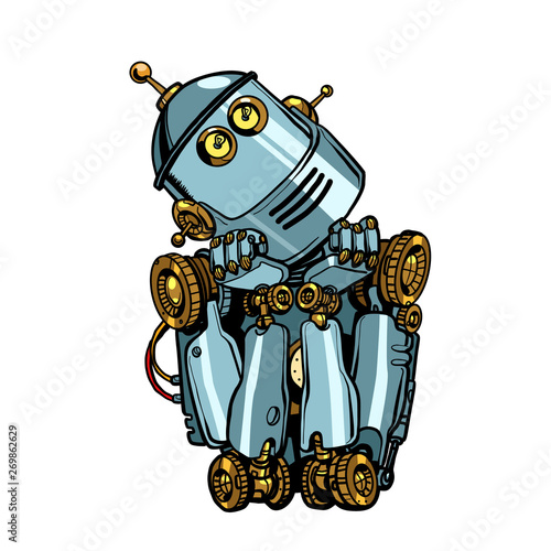 robot artificial intelligence thinks dreams. isolate on white background