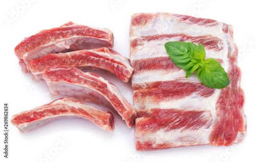 Raw pork ribs on white background