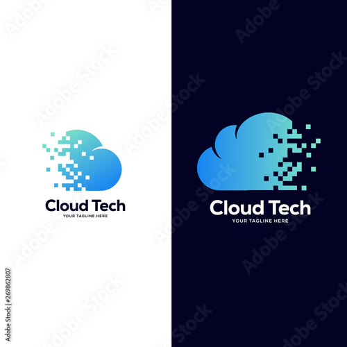 pixels cloud logo design template, tech logo designs concept