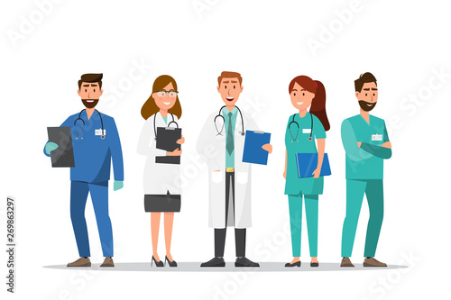 Set of doctor and nurse cartoon characters