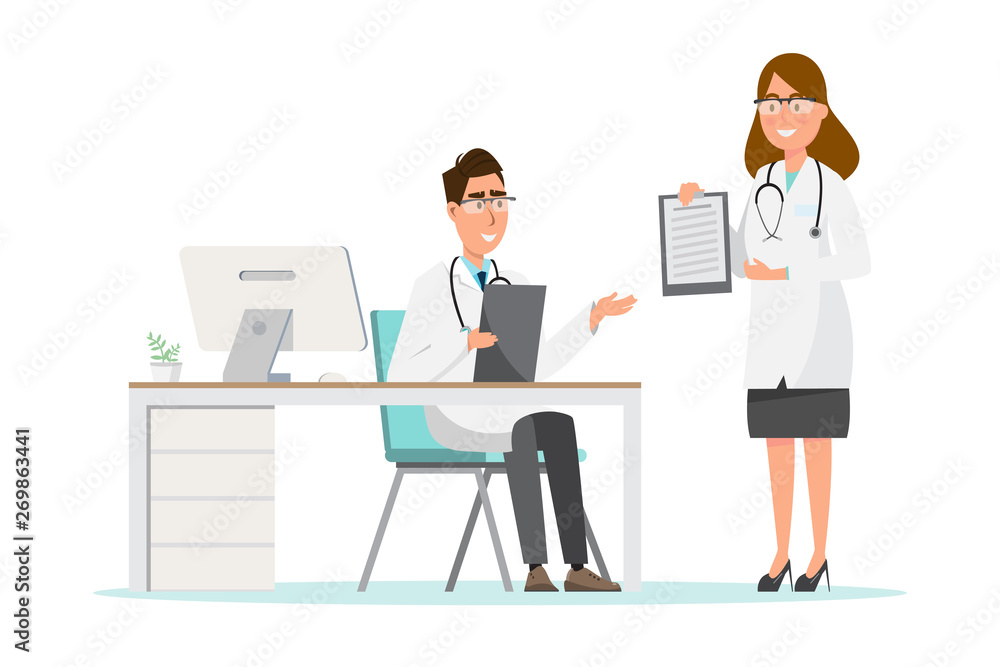 Set of doctor and nurse cartoon characters. Medical staff team concept in hospital. Set of doctor and nurse cartoon characters. Medical staff team concept in hospital.