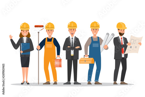architect, foreman, engineering construction worker in different characte