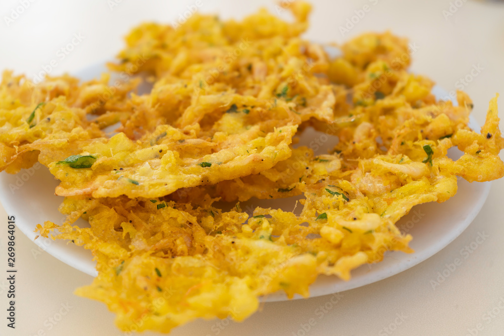 top of fried shrimp omelette typical Spanish top of fried shrimp omelette typical Spanish