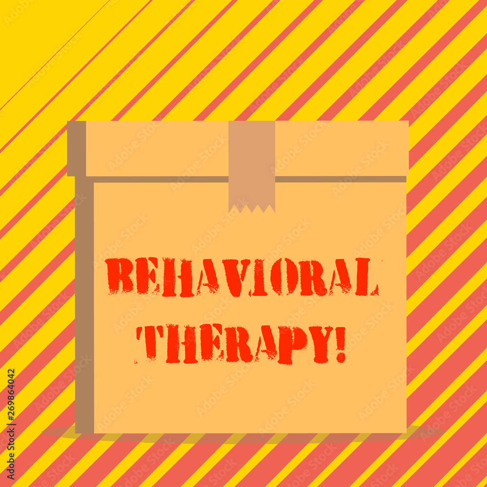 Conceptual hand writing showing Behavioral Therapy. Concept meaning help change potentially selfdestructive behaviors Rectangular hard carton cardboard with irregular zigzag tape