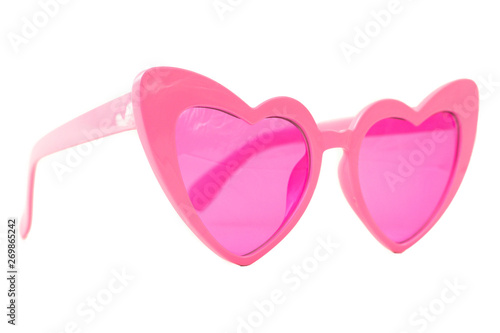 Pink Heart Shape Cat Eye Sunglasses isolated on white - side view