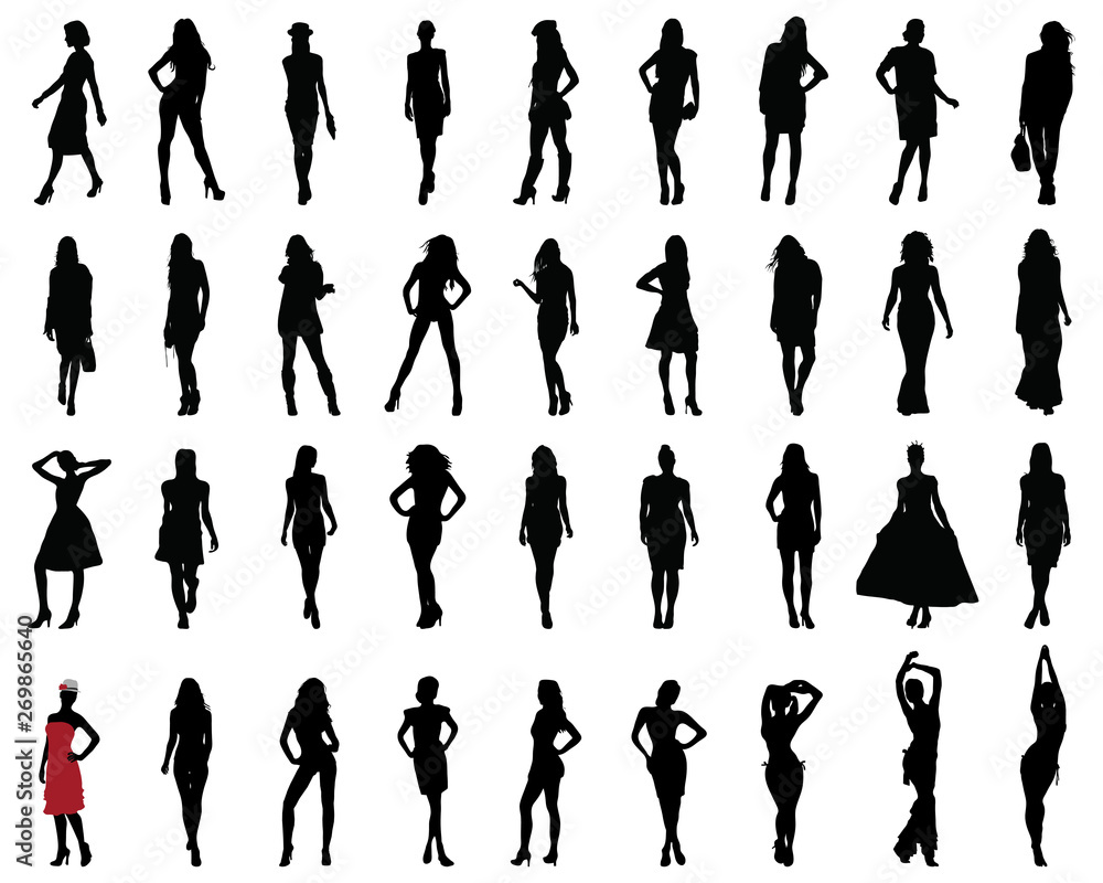 Black silhouettes of beautiful girls in various poses on a white background Black silhouettes of beautiful girls in various poses on a white background