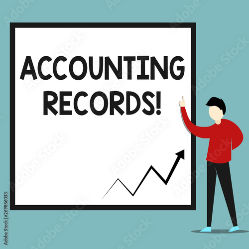 Word writing text Accounting Records. Business photo showcasing Manual or computerized records of assets and liabilities Zigzag arrow line diagram chart presented in white big board by lecturer