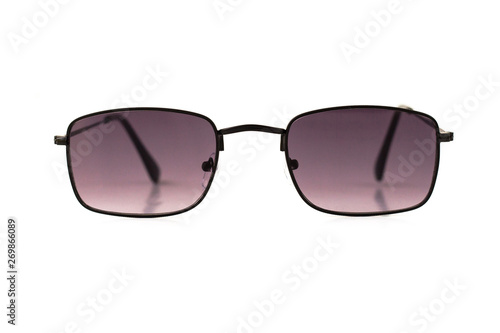 Black rectangle wrap-around frame metal sunglasses isolated on white, front view