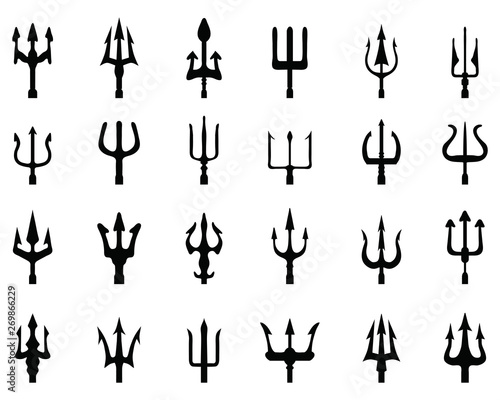 Set of trident, black silhouettes on a white background photo