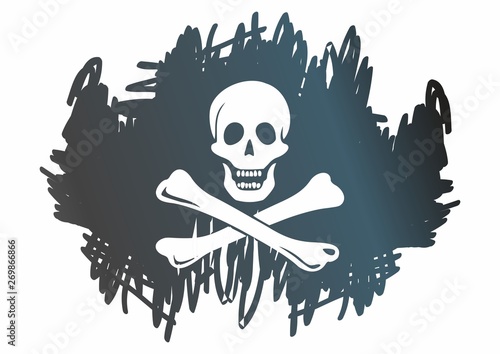 Pirate flag with skull and crossbones. The traditional "Jolly Roger" of piracy. Template for the design of posters, advertising, messages.Bright vector illustration.