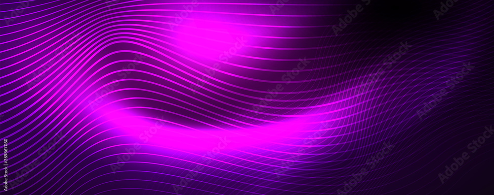 Fototapeta premium Neon vector wave lines abstract background, magic futuristic techno design
