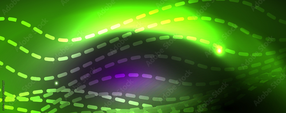 Fototapeta premium Neon vector wave lines abstract background, magic futuristic techno design
