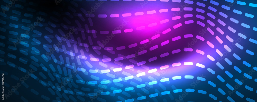 Smooth wave lines on blue neon color light background. Glowing abstract wave on dark, shiny motion, magic space light Smooth wave lines on blue neon color light background. Glowing abstract wave on dark, shiny motion, magic space light