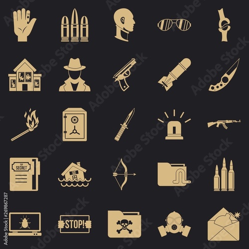 Disturbance icons set. Simple set of 25 disturbance vector icons for web for any design