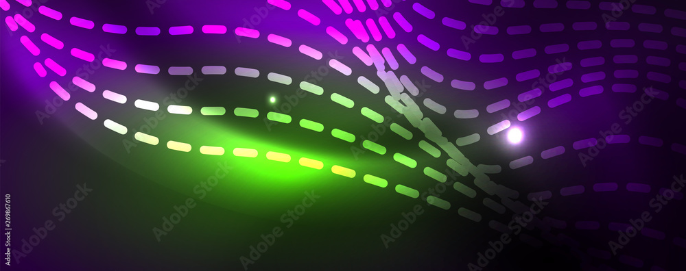 Fototapeta premium Neon vector wave lines abstract background, magic futuristic techno design