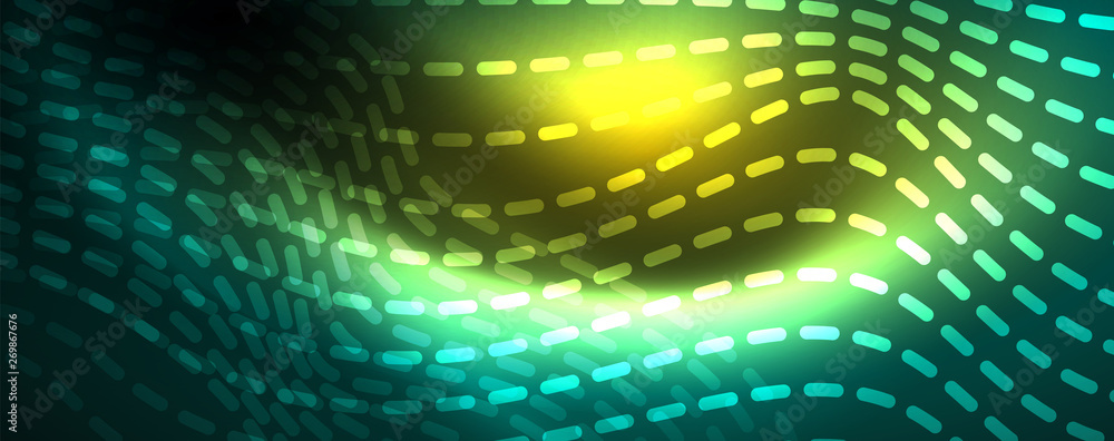 Fototapeta premium Shiny neon vector wave line abstract background, motion concept