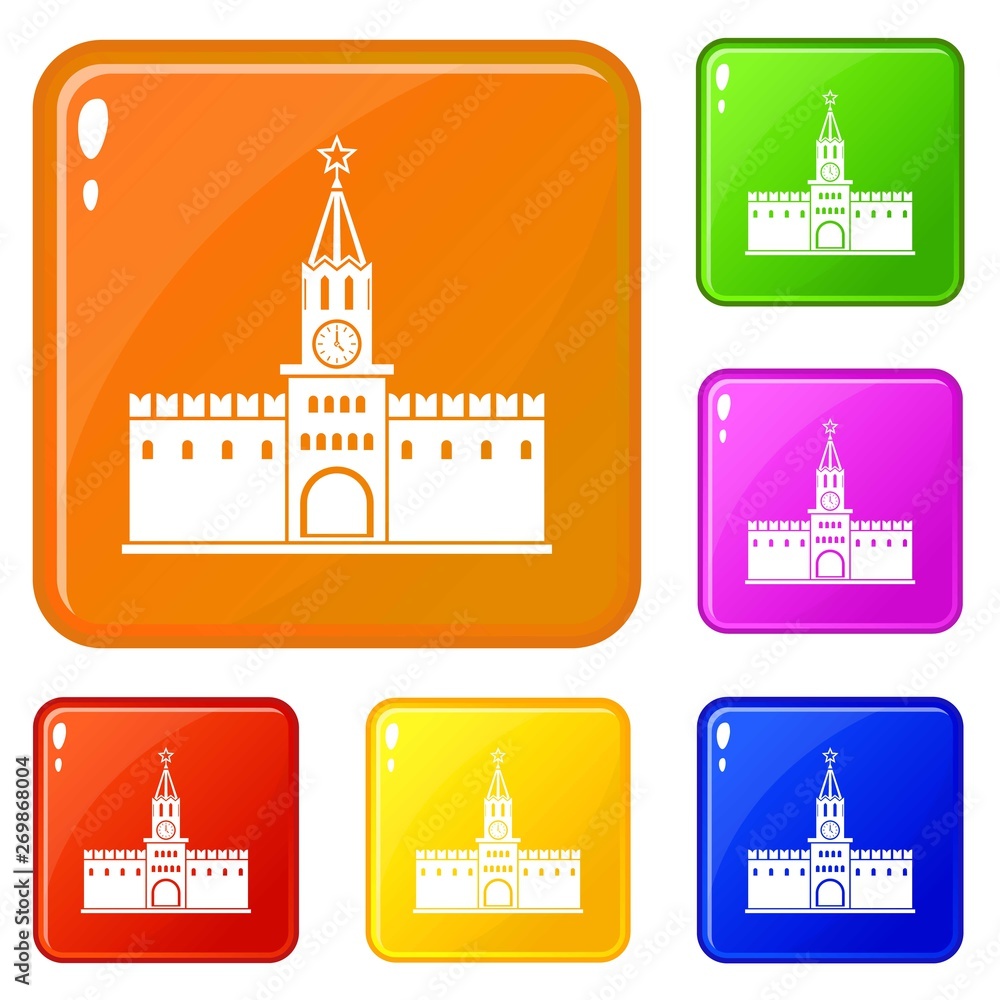Russian kremlin icons set collection vector 6 color isolated on white background