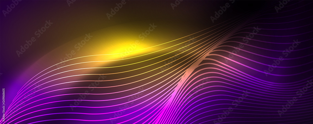 Neon vector wave lines abstract background, magic futuristic techno design Neon vector wave lines abstract background, magic futuristic techno design
