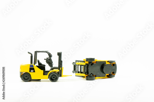 Accident of Diesel forklift on a white background
