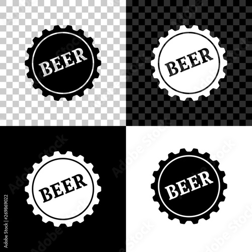 Bottle cap with beer word icon isolated on black, white and transparent background. Vector Illustration