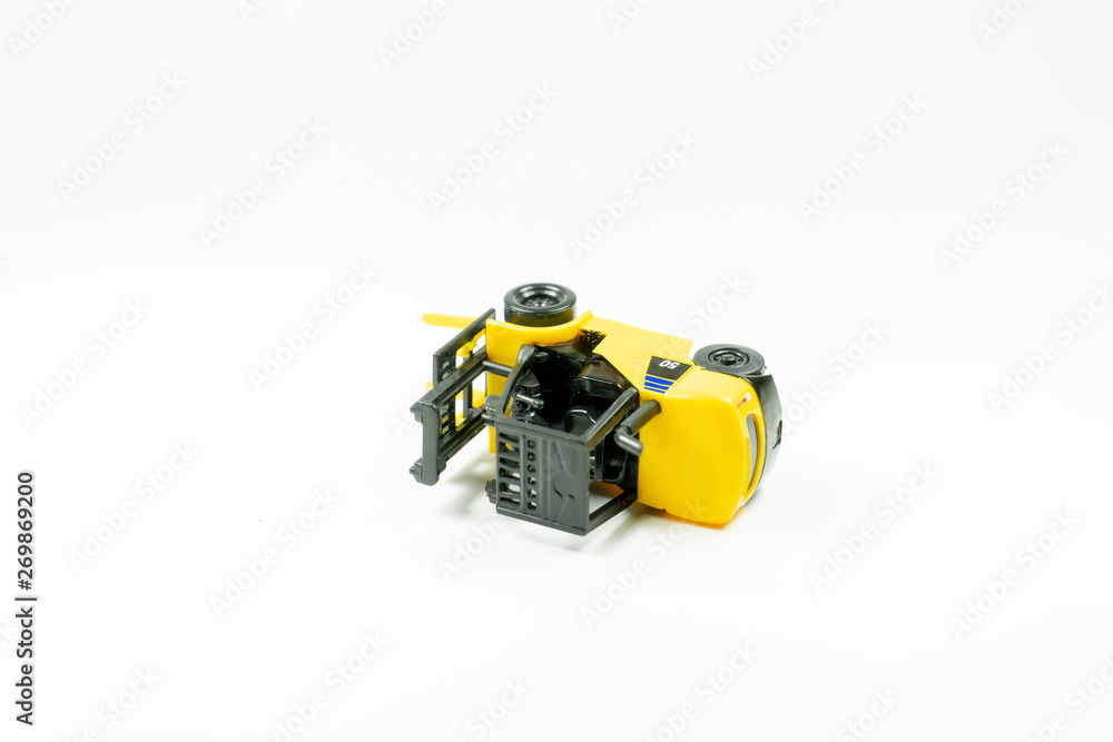 Fototapeta premium Accident of Diesel forklift on a white background