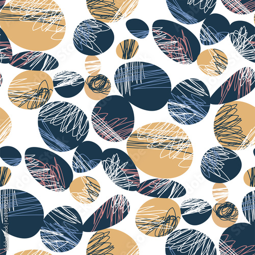Black and beige ovals abstract seamless pattern