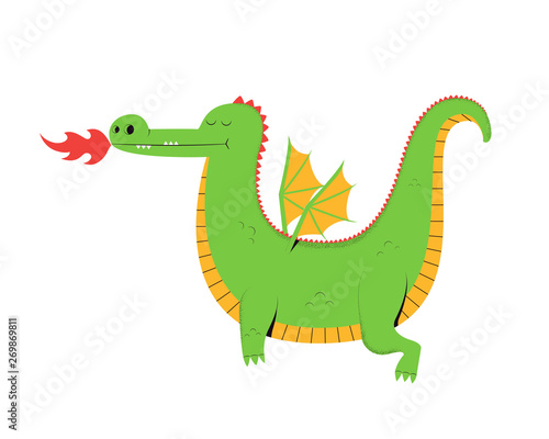 Flying dragon. Cute cartoon dragon isolated on a white background. Vector illustration