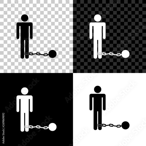 Prisoner with ball on chain icon isolated on black, white and transparent background. Vector Illustration