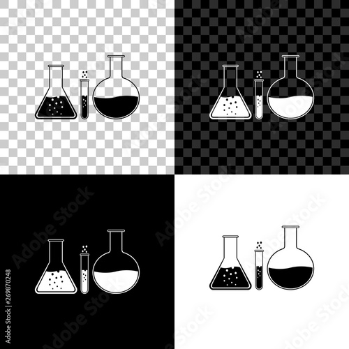 Test tube and flask - chemical laboratory test icon isolated on black, white and transparent background. Laboratory glassware sign. Vector Illustration