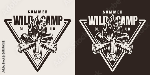Monochrome camping season emblem