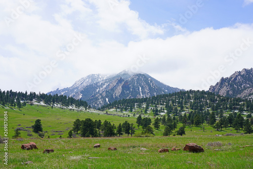 Scenic view of the Rocky Mountains in Boulder, Colorado in the spring