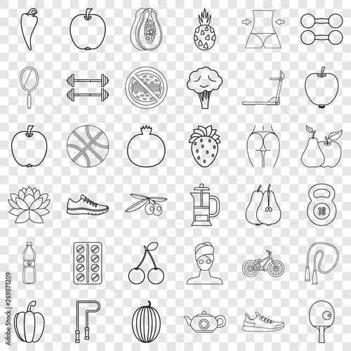 Sport icons set. Outline style of 36 sport vector icons for web for any design