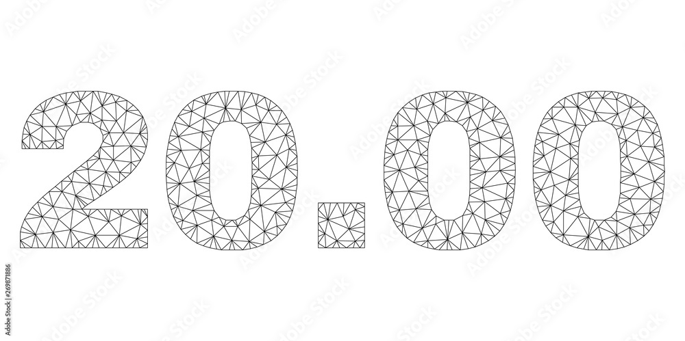 Mesh vector 20.00 text label. Abstract lines and spheric points are organized into 20.00 black carcass symbols. Wire carcass 2D triangular mesh in vector EPS format. Mesh vector 20.00 text label. Abstract lines and spheric points are organized into 20.00 black carcass symbols. Wire carcass 2D triangular mesh in vector EPS format.