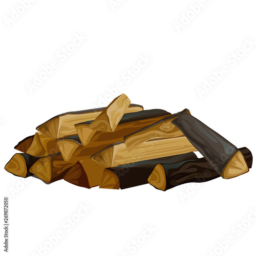 A pile of dry firewood for the stove isolated on white background. Natural organic fuel. Vector cartoon close-up illustration.