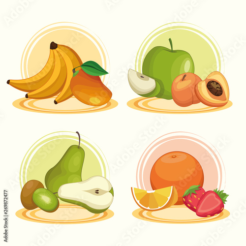 Delicious fruits set of cartoons
