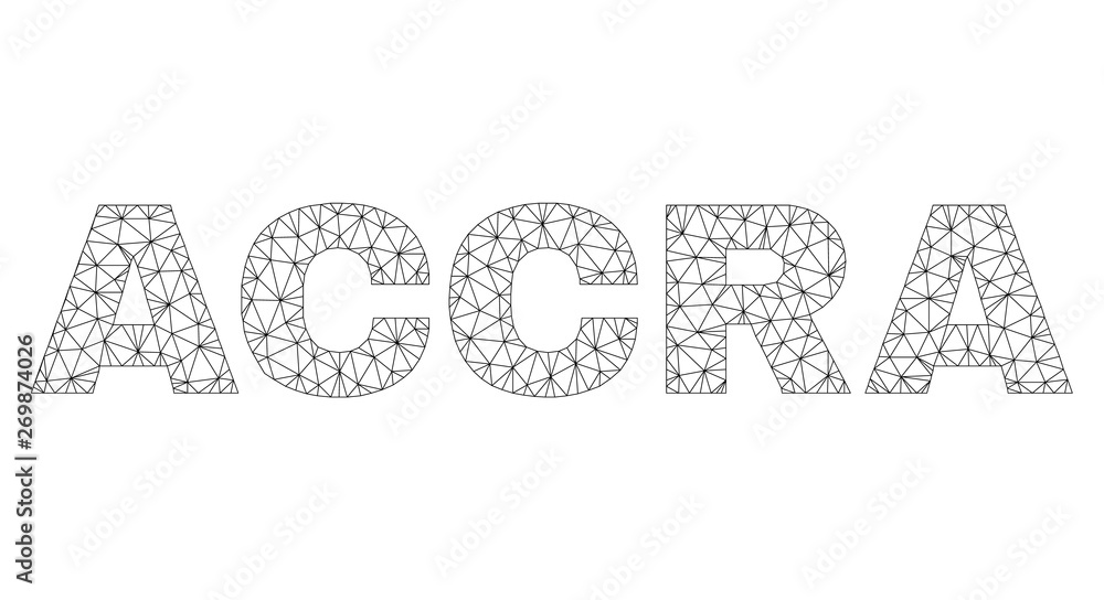 Mesh vector ACCRA text. Abstract lines and small circles are organized into ACCRA black carcass symbols. Wire carcass 2D triangular mesh in eps vector format. Mesh vector ACCRA text. Abstract lines and small circles are organized into ACCRA black carcass symbols. Wire carcass 2D triangular mesh in eps vector format.