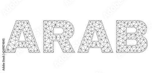 Mesh vector ARAB text. Abstract lines and dots form ARAB black carcass symbols. Wire carcass 2D triangular mesh in eps vector format.