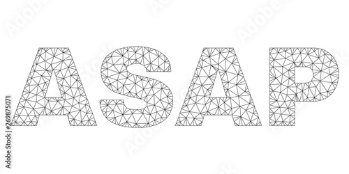 Mesh vector ASAP text. Abstract lines and points are organized into ASAP black carcass symbols. Wire carcass flat triangular mesh in vector format.