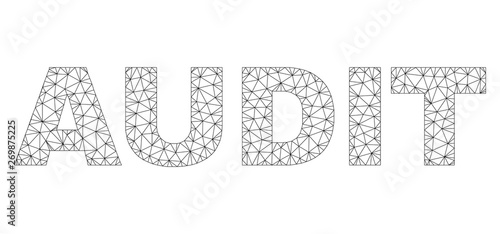 Mesh vector AUDIT text. Abstract lines and small circles form AUDIT black carcass symbols. Linear carcass 2D polygonal network in vector EPS format.