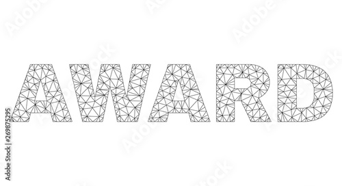 Mesh vector AWARD text. Abstract lines and circle dots form AWARD black carcass symbols. Wire carcass flat triangular mesh in vector format.
