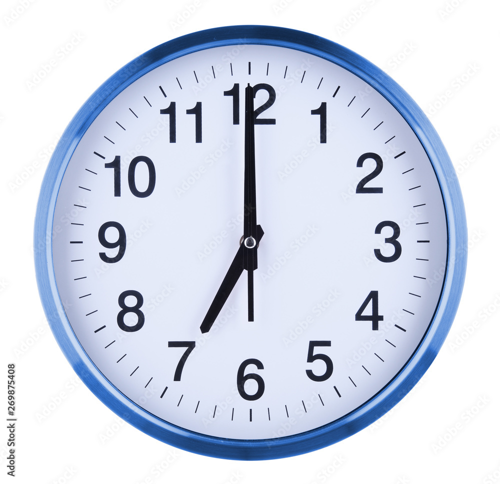 Wall clock isolated on white background. Seven oclock Wall clock isolated on white background. Seven oclock