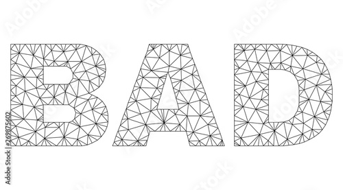 Mesh vector BAD text. Abstract lines and small circles form BAD black carcass symbols. Wire carcass flat polygonal mesh in vector EPS format.