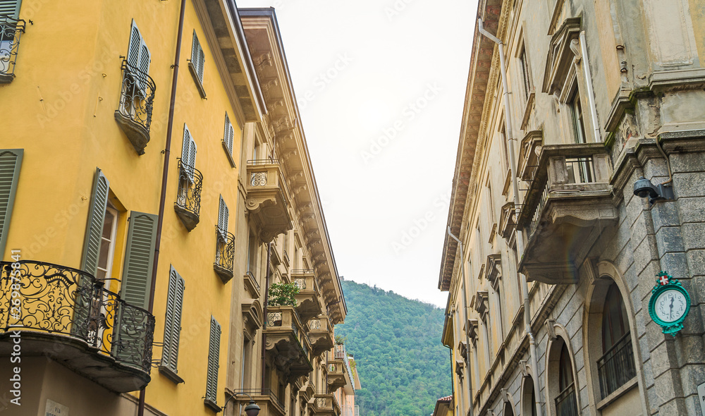 Typical italian street in Como town, Italy.
