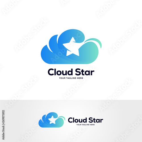 cloud star logo design template, smart learning logo designs