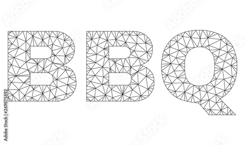 Mesh vector BBQ text. Abstract lines and dots form BBQ black carcass symbols. Linear carcass 2D polygonal network in vector EPS format.