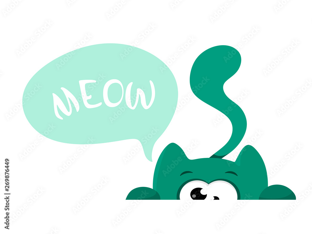 Obraz premium Vector isolate hiding cat with a cry of Meow. Illustration on white background