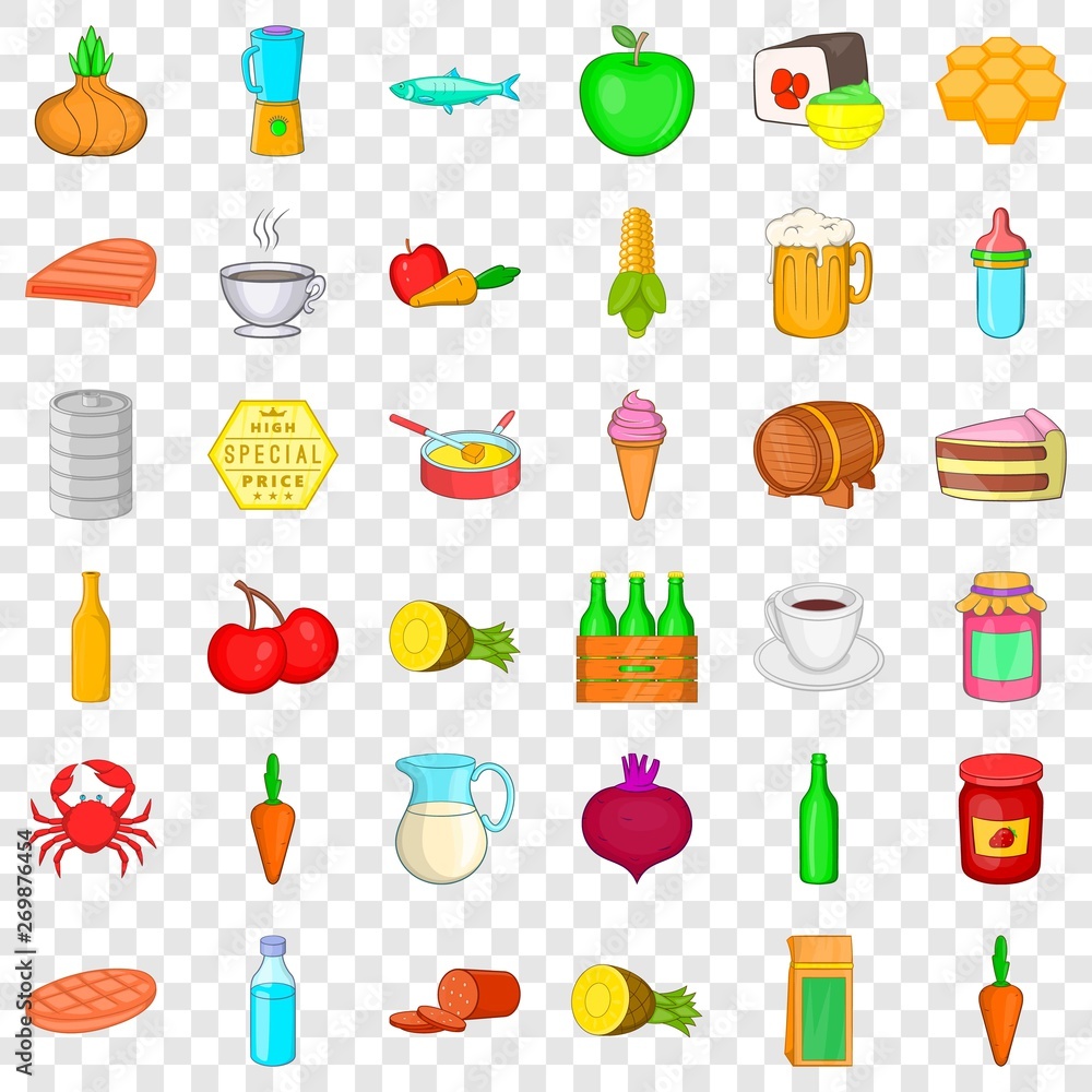 Feeding icons set. Cartoon style of 36 feeding vector icons for web for any design Feeding icons set. Cartoon style of 36 feeding vector icons for web for any design