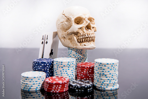 Casino abstract photo. Poker game on red background.  Theme of gambling. photo